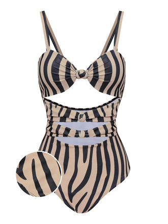 Brown Zebra Print Cutout One-Piece Swimsuit: timeless style reimagined