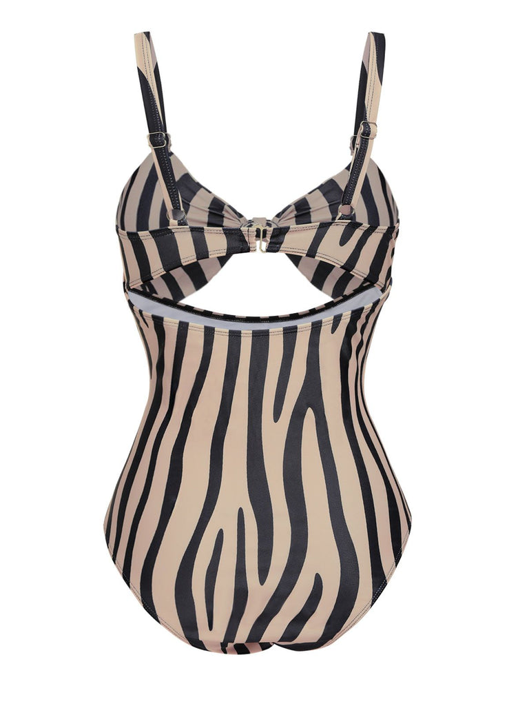 Brown Zebra Print Cutout One-Piece Swimsuit: timeless style reimagined