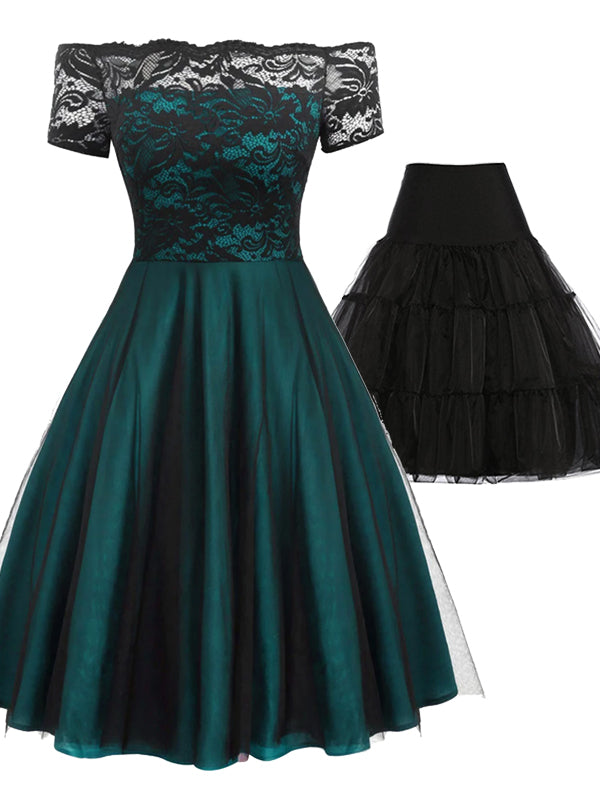 2PCS Off Shoulder 1950s Dress & Black Petticoat