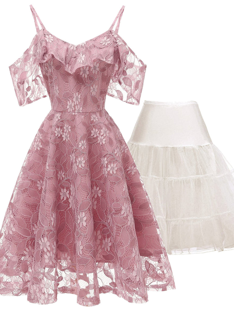 2PCS 1950s Cold Shoulder Dress & White Petticoat