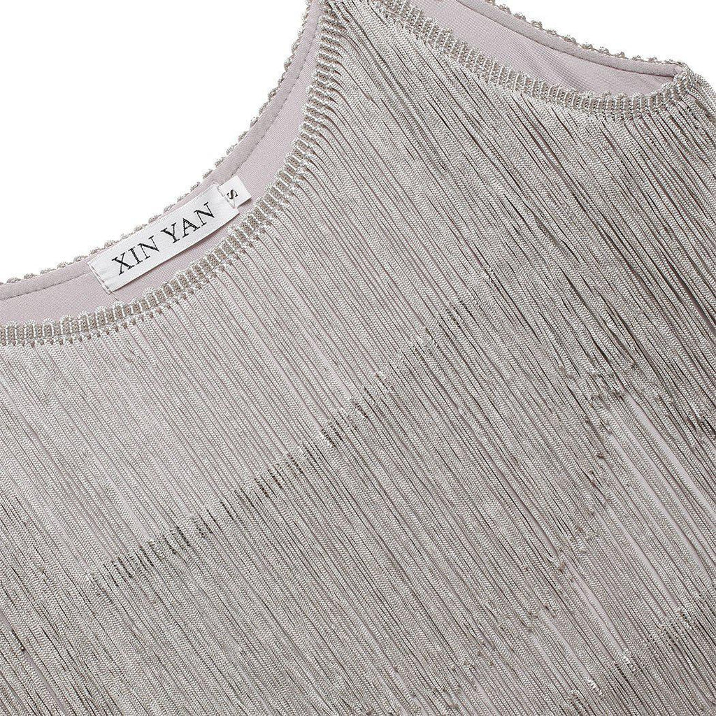 [Clearance] Belted Gray 1920s Fringe Gatsby Dress — a 1920s silhouette that turns sidewalks into runways