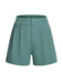 Mint Green 1950s Solid Pleating Decorative Pocket Shorts