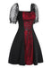 Wine Red 1950s Halloween Mesh Lace-Up Dress