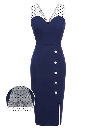 Dark Blue 1960s Patchwork Pencil Dress: timeless style reimagined