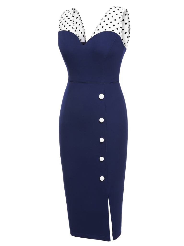 Dark Blue 1960s Patchwork Pencil Dress: timeless style reimagined