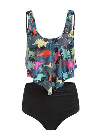 Dark Gray 1950s Retro Dinosaur Tankini Set - vintage fashion, retro style