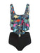 Dark Gray 1950s Retro Dinosaur Tankini Set - vintage fashion, retro style