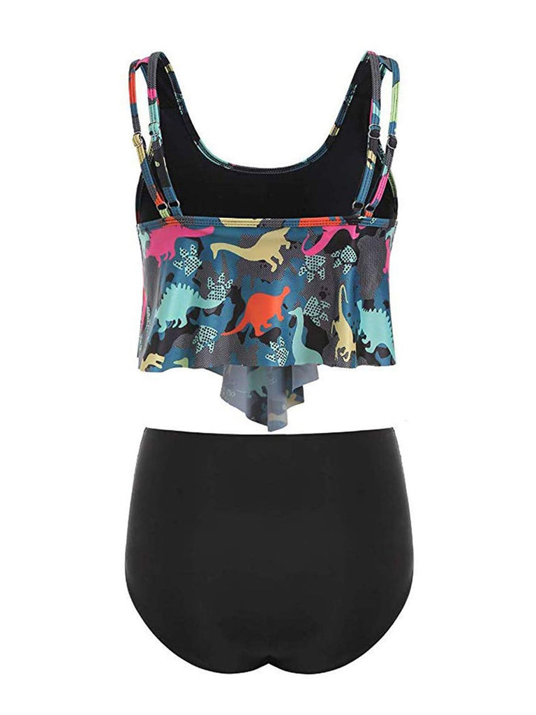 Dark Gray 1950s Retro Dinosaur Tankini Set - vintage fashion, retro style