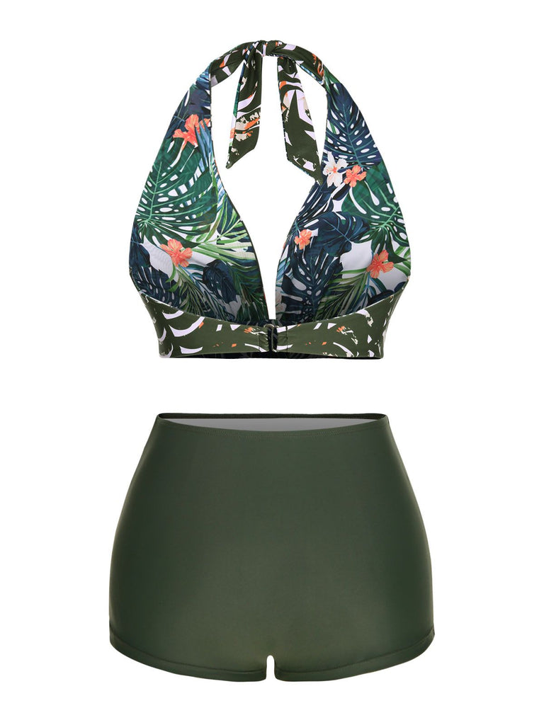 Dark Green 1930s Reversible Halter Swimsuit: timeless style reimagined