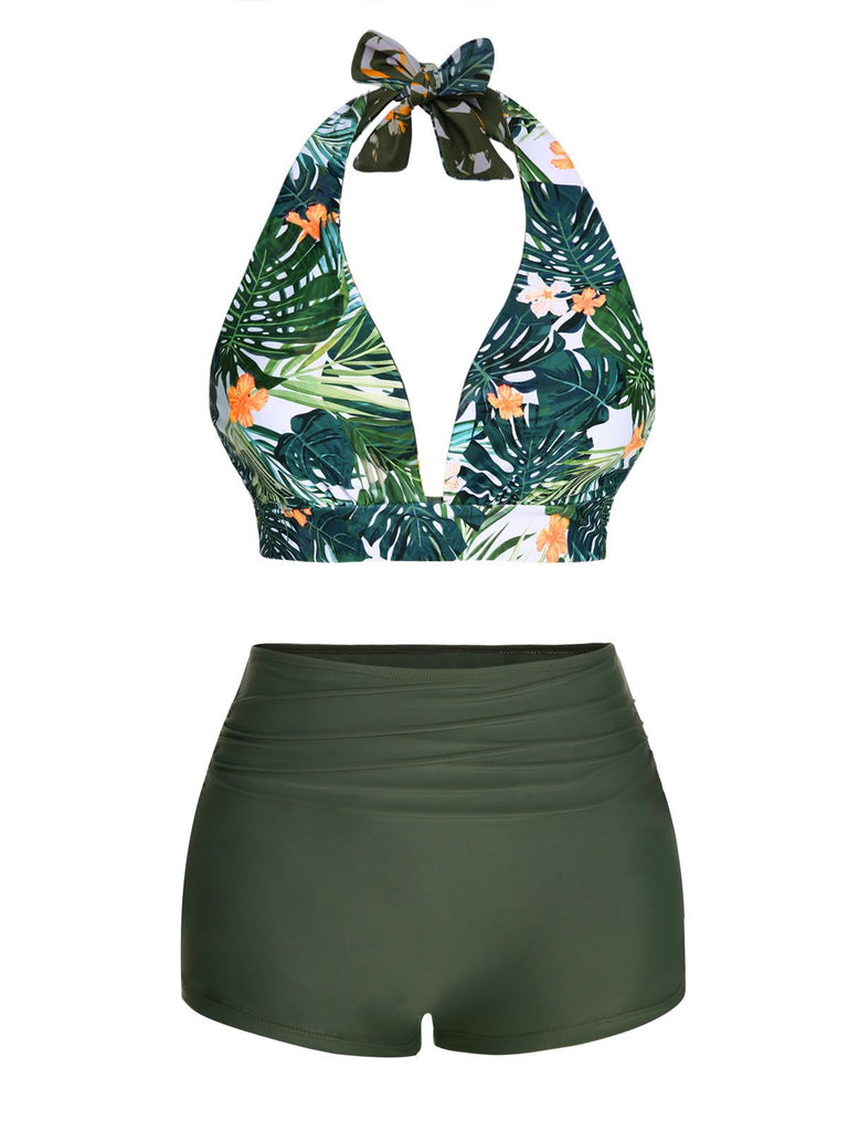 Dark Green 1930s Reversible Halter Swimsuit — vintage elegance for the modern woman