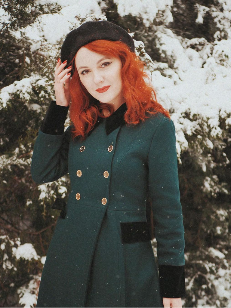 Dark Green 1940s Solid Button Coat — vintage elegance for the modern woman