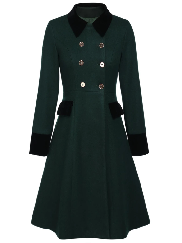 Dark Green 1940s Solid Button Coat - vintage fashion, retro style