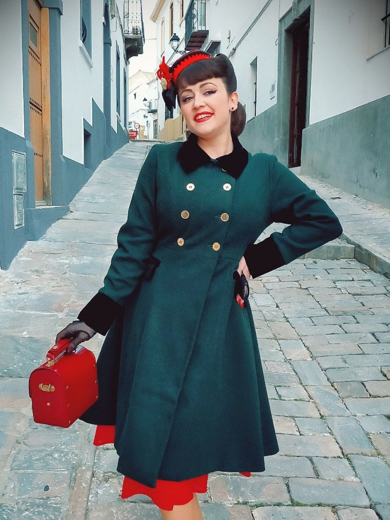 Dark Green 1940s Solid Button Coat — vintage elegance for the modern woman