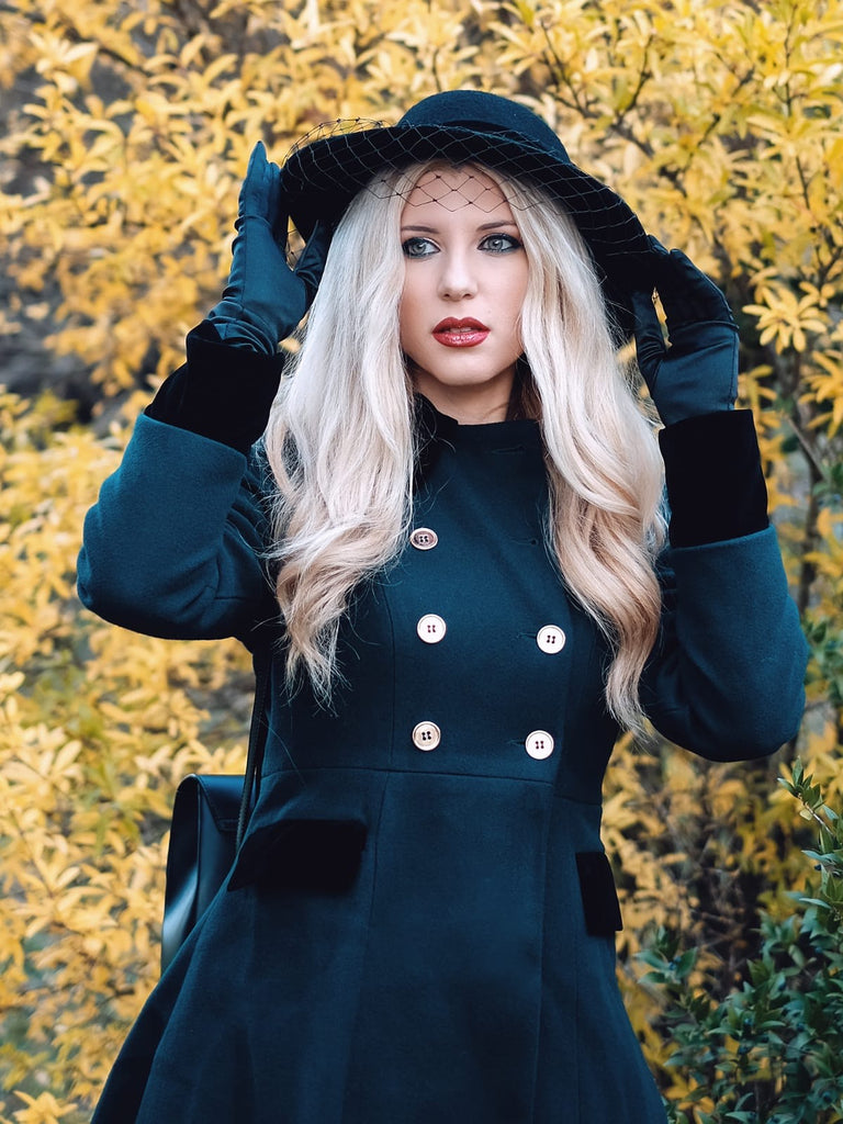 Dark Green 1940s Solid Button Coat: timeless style reimagined