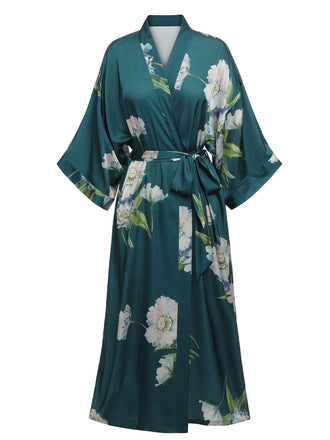 Dark Green 1950s Floral Satin Robe: timeless style reimagined