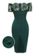 Dark Green 1960s Lace Off-shoulder Dress: timeless style reimagined