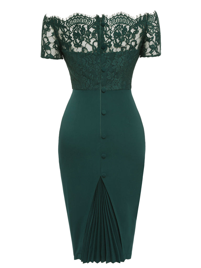 Dark Green 1960s Lace Off-shoulder Dress Dark Green 1960s Lace Off-shoulder Dress