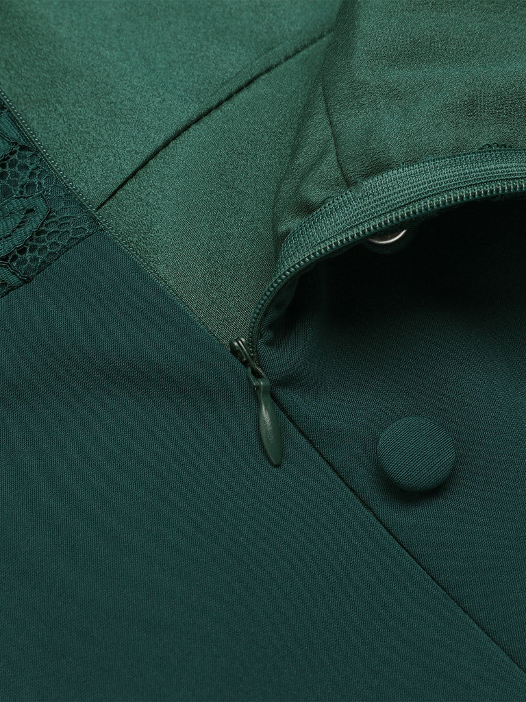 Dark Green 1960s Lace Off-shoulder Dress: timeless style reimagined