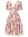 Back view: vintage Pink Flowers And Birds Bowknot V-Neck Dress, perfect for vintage themed parties and retro fashion enthusiasts