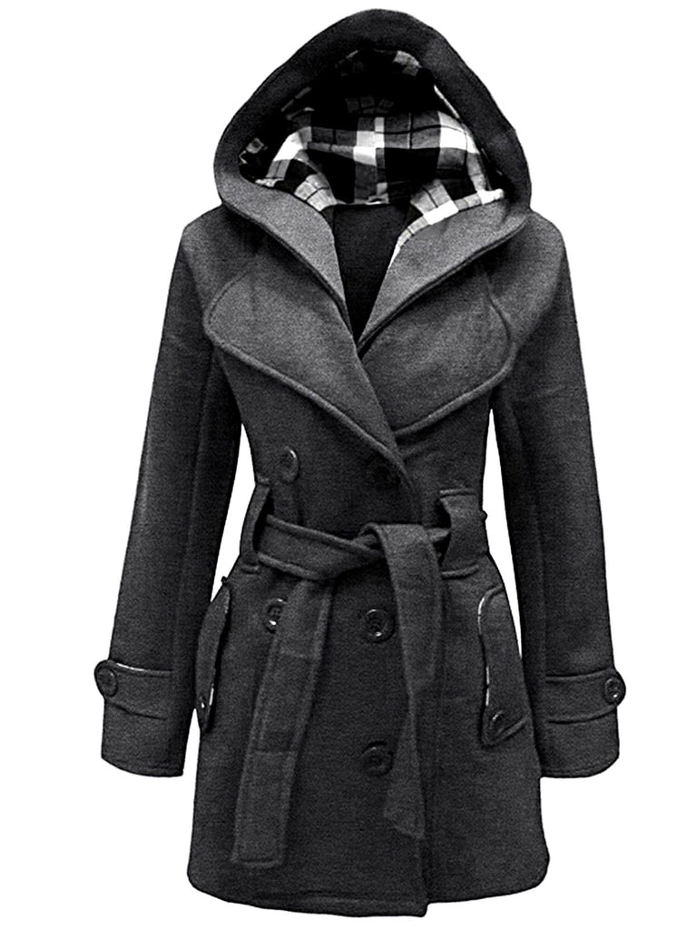 Retro Solid Belt Double-breasted Coat