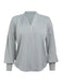 1930s Retro Solid V-neck Puff Sleeve Blouse