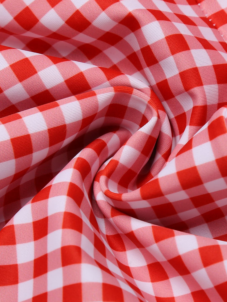 Gingham 1950s Halter Bowknot One-piece Swimsuit: timeless style reimagined