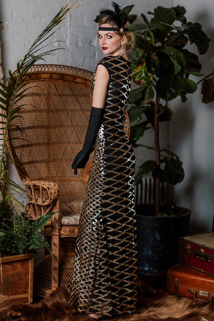Gold 1920s Sequin Maxi Dress | Retro Stage Gold 1920s Sequin Maxi Dress | Retro Stage