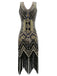 She wears Gold 1920s Sequined Flapper Dress with vintage grace