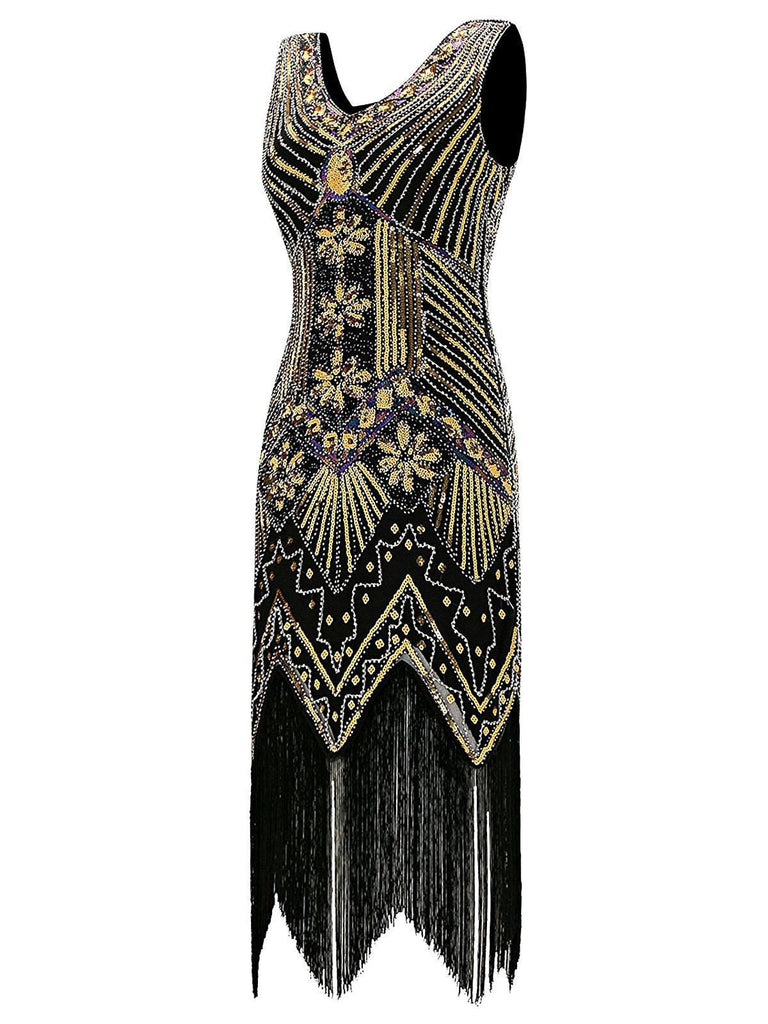 gold sequin flapper dress Cleo 1920s Flapper Dress