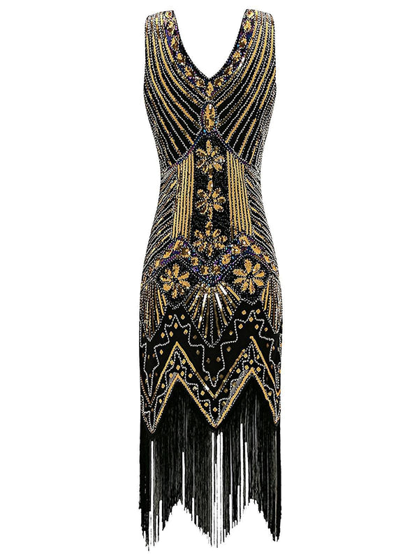 1920s Flapper Dress Black Gold