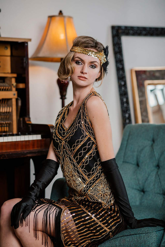 US Warehouse] Gold 1920s Sequined Flapper Dress