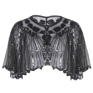 Gray 1920s Shawl Beaded Sequin Flapper Cape, classic 1920s style elegant retro fashion - Image 1