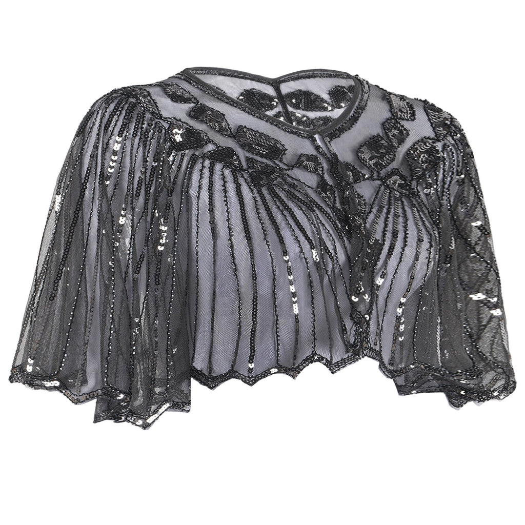 Gray 1920s Shawl Beaded Sequin Flapper Cape, classic 1920s style elegant retro fashion - Image 2