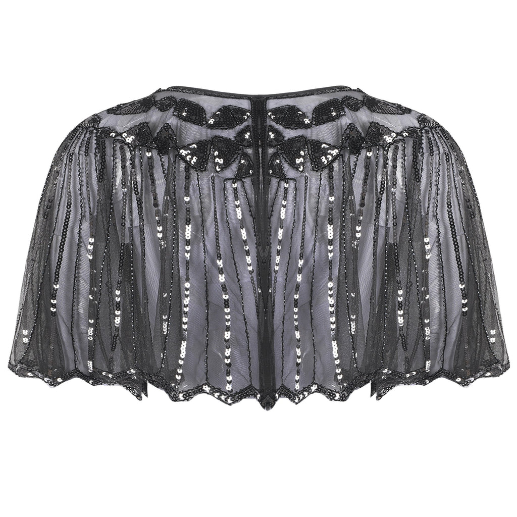 Gray 1920s Shawl Beaded Sequin Flapper Cape, classic 1920s style elegant retro fashion - Image 3