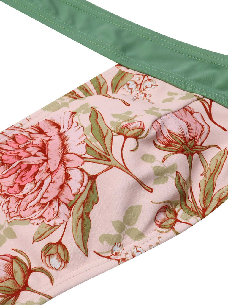 Green 1930s Peony Halter One-Piece Swimsuit: timeless style reimagined