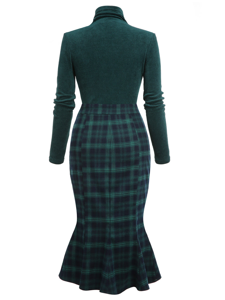 Green 1930s Plaid Turtleneck Fishtail Dress: timeless style reimagined