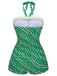 Green 1930s Stripe Off-Shoulder Halter Swimsuit, vintage swimsuit, pin-up swimwear - perfect for women who love vintage and retro fashion