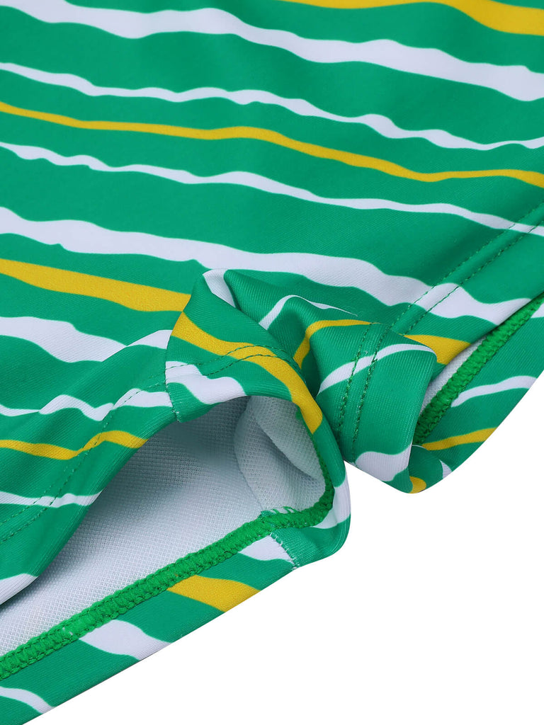 Green 1930s Stripe Off-Shoulder Halter Swimsuit, vintage swimsuit, pin-up swimwear - perfect for women who love vintage and retro fashion