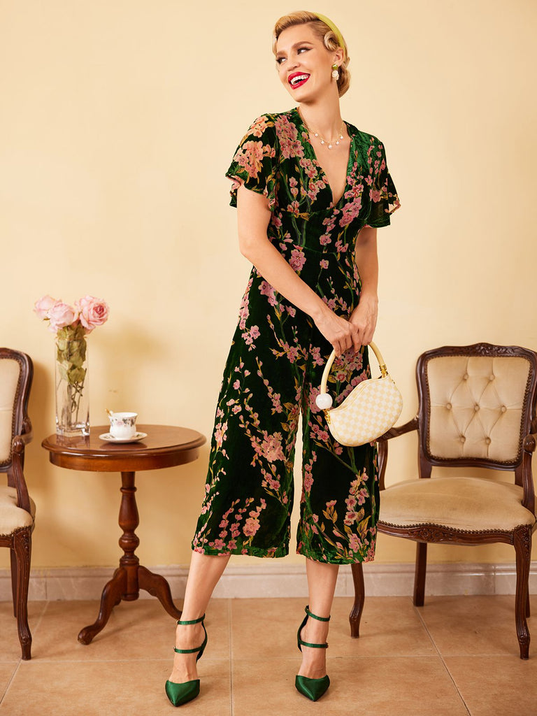 Green 1930s Velvet Vintage Jumpsuit — vintage elegance for the modern woman
