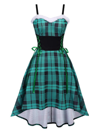 Green 1950s Furry Strap Plaid Swing Dress: timeless style reimagined