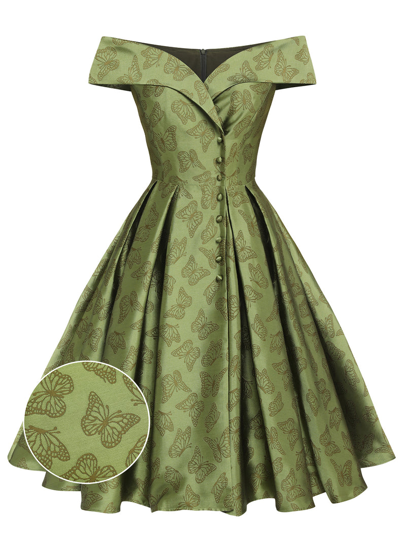 1950s butterfly off shoulder dress Retro Stage Mother of the Bride Dress A-Line Knee Length Off Shoulder Butterfly with Pleats 2026