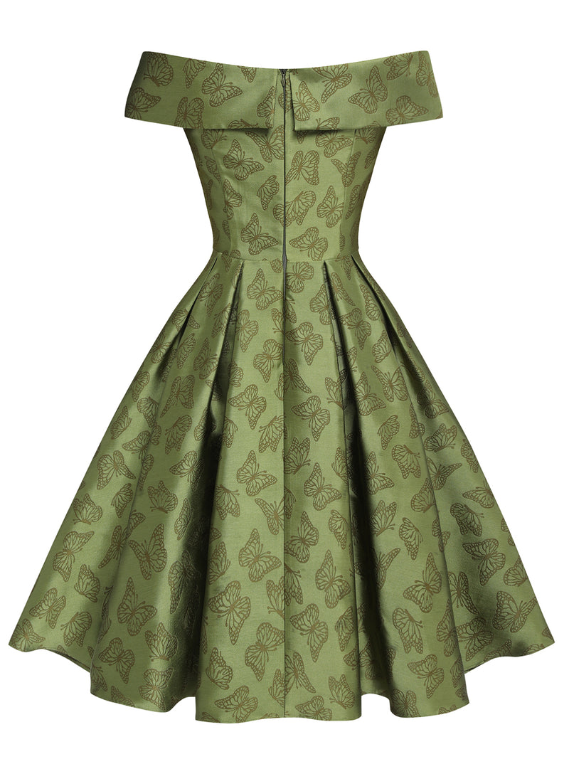 1950s butterfly off shoulder dress Mother of the Bride Dress A-Line Knee Length Off Shoulder Butterfly with Pleats 2026