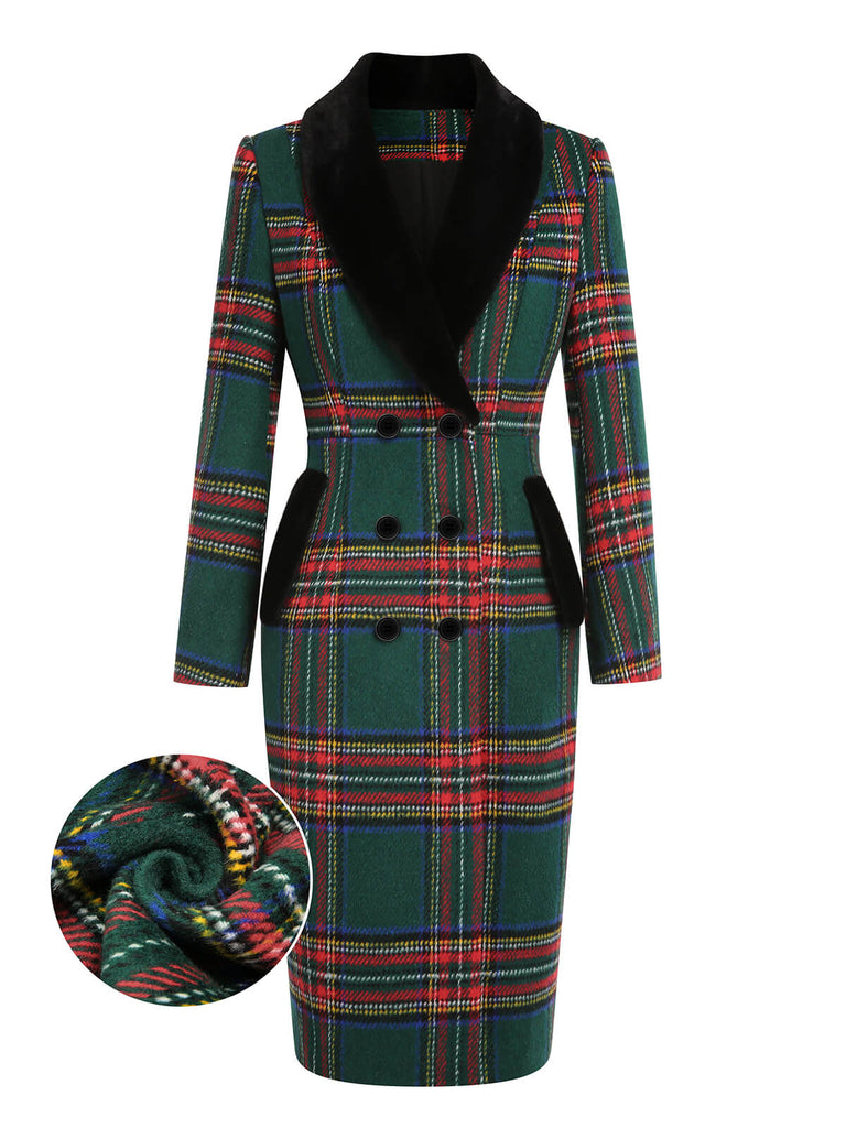 【新品未使用】　Plaid Mods Coat Green 1960s Plaid Fur Collar Pencil Coat | Retro Stage
