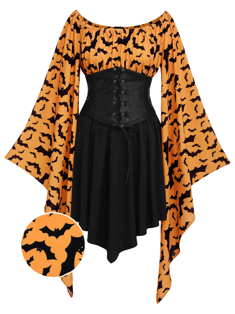 Halloween Bat Empire Waist Dress Orange & Black Halloween Bat Empire Waist Dress Orange & Black