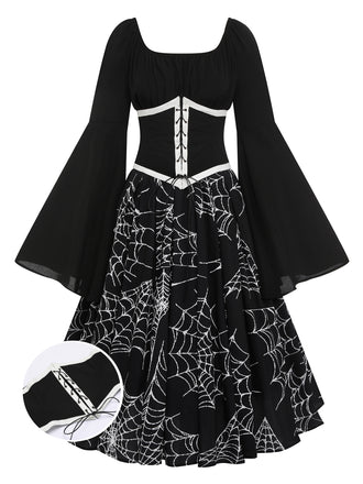 Halloween Gothic Spider Web Swing Dress: timeless style reimagined