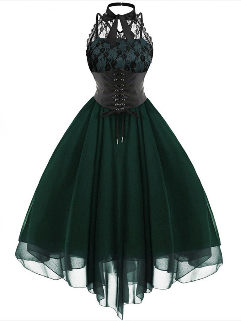 Women's Sleeveless Gothic Dress with Corset Halter Lace Swing Cocktail Dress Tulle Dress Formal Casual Halloween Punk Hippie Dresses Women's Sleeveless Gothic Dress with Corset Halter Lace Swing Cocktail Dress Tulle Dress Formal Casual Halloween Punk Hippie Dresses
