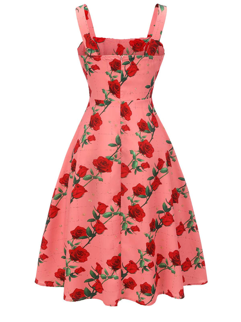 high waisted vintage dress Yellow Luxury Print High Waist Swing Vintage Dress Jolly Vintage