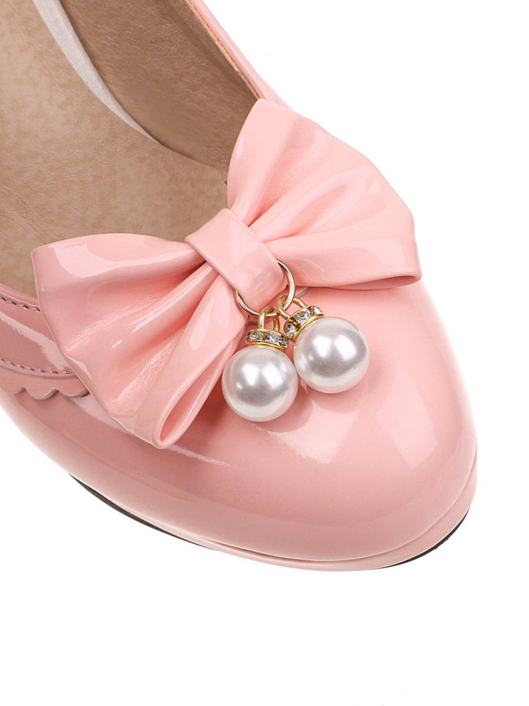 Retro Bow Pearl High Heels Shoes