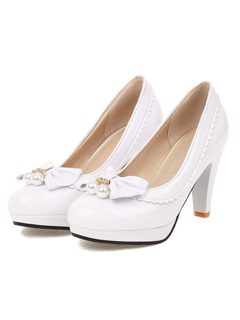 Retro Bow Pearl High Heels Shoes