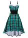 Green 1950s Furry Strap Plaid Swing Dress